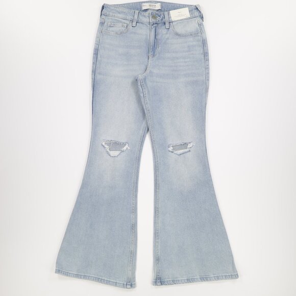 Hollister Denim - Hollister Women's High Rise Ripped Stretch Denim Flare Jeans Light Blue Size 14s